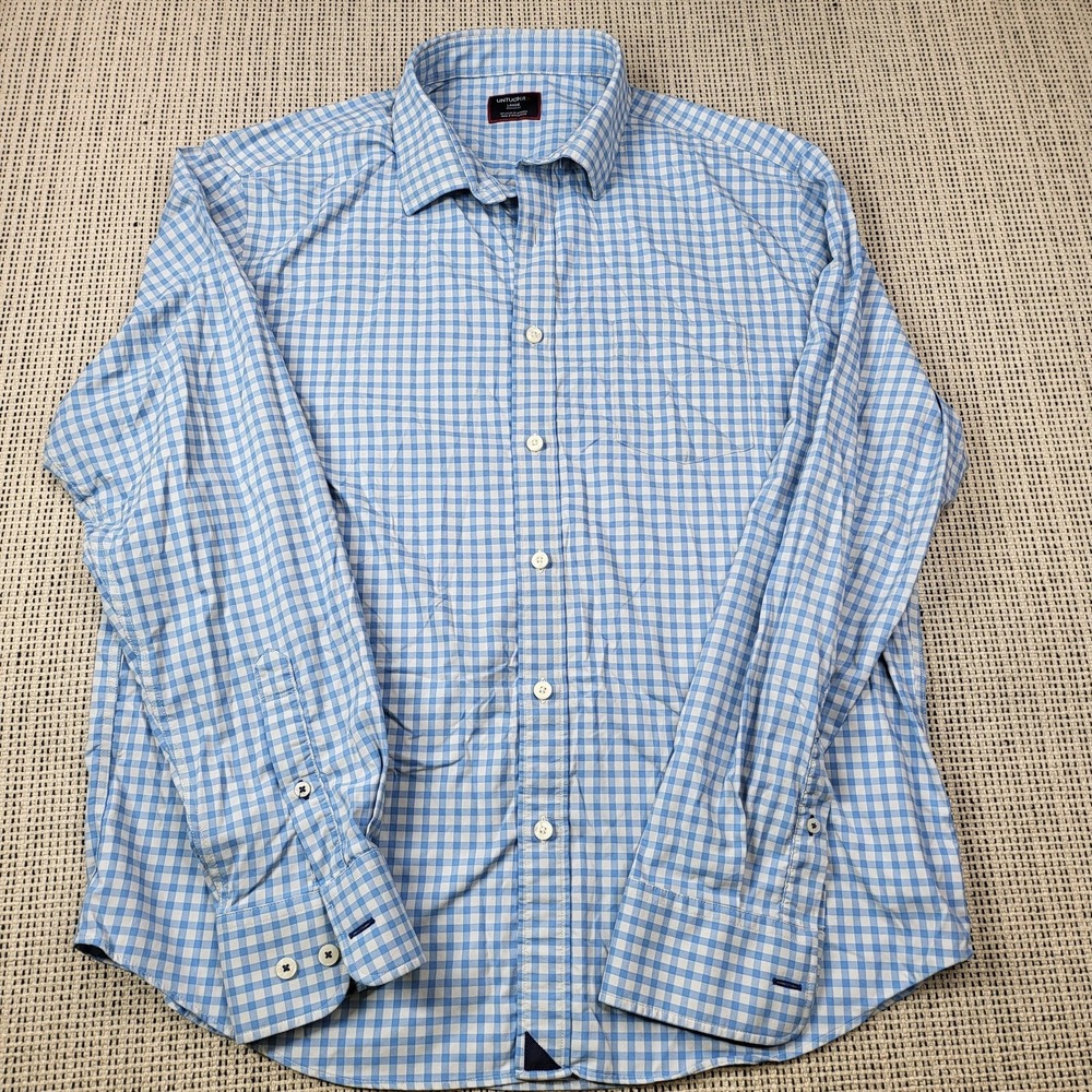 UNTUCKit Shirt Mens Large Blue Check‎ Long Sleeve Button Front Stretch Casual